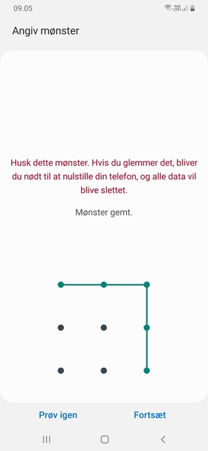 Tegn et oplåsningsmønster og vælg Fortsæt
