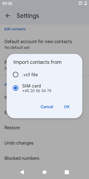 Select SIM card and  OK