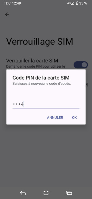 Veuillez confirmer votre nouveau code PIN et sélectionner OK