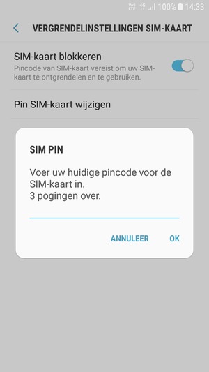 Voer uw Huidige pincode voor de SIM-kaart in en selecteer OK
