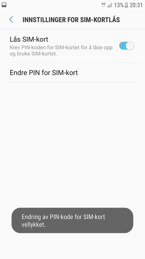 Din PIN-kode for SIM-kort er endret