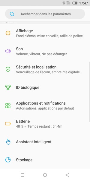 Faites défiler et sélectionnez Batterie