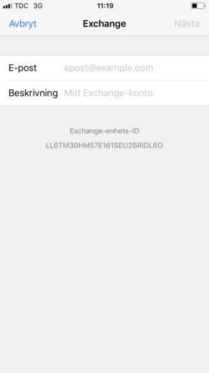 Ange din Exchange-e-postinformation och välj Nästa