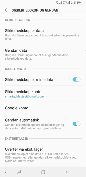 Vælg Sikkerhedskopikonto