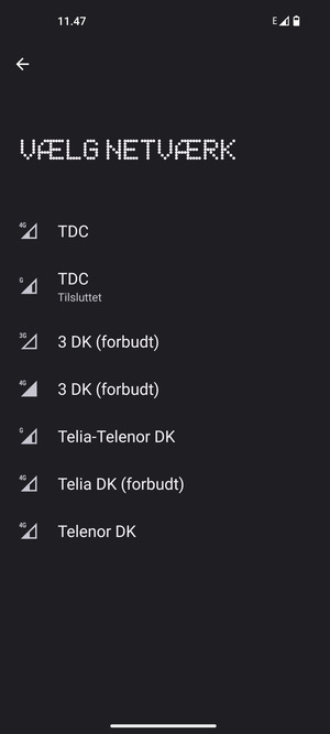 Vælg en netværksudbyder fra listen