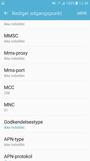 Scroll ned og indtast internet-oplysninger
