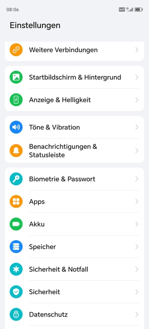 Um Ihre Bildschirmsperre zu aktivieren, gehen Sie zum Einstellungen Menü und wählen Sie  Biometrie & Passwort