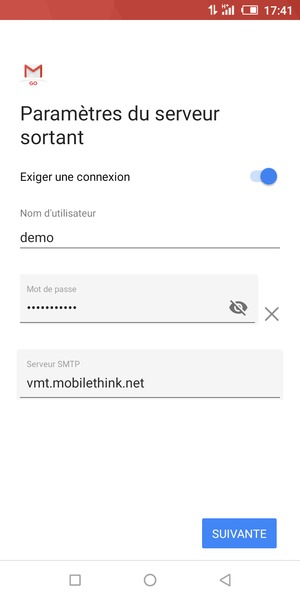 Saisissez l'adresse du serveur sortant