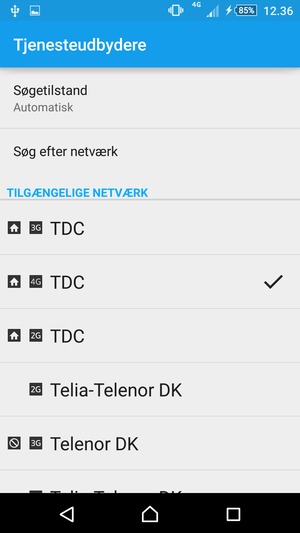 Vælg en netværksudbyder fra listen