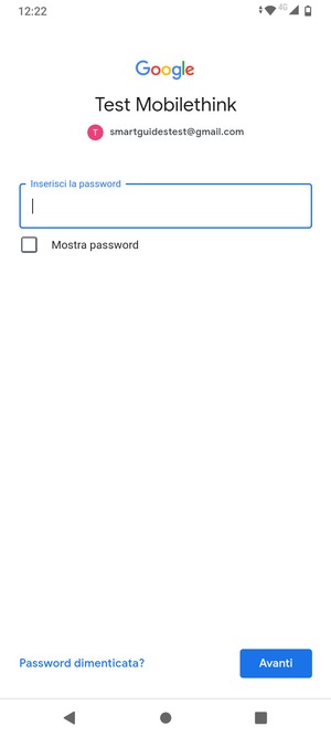 Inserisci la tua password e seleziona Avanti