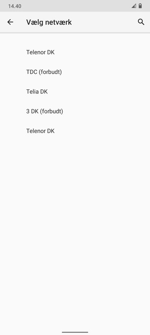 Vælg en netværksudbyder fra listen