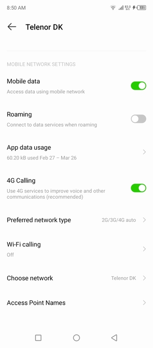 Scroll to and select Access Point Names