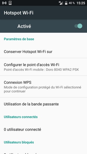 Votre téléphone est maintenant configuré pour être utilisé comme modem
