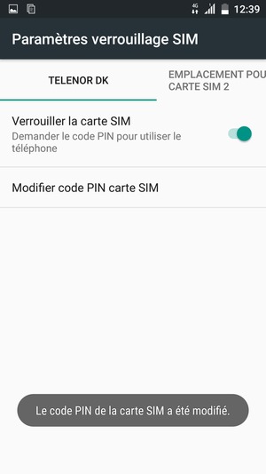 Votre code PIN de la carte SIM a été modifié