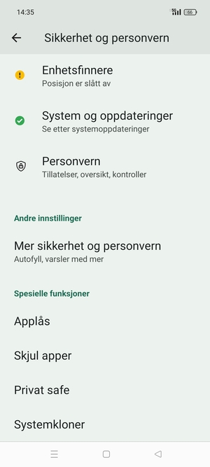 Bla til  og velg Mer sikkerhet og personvern