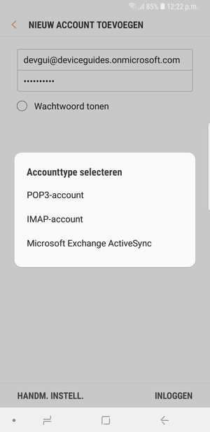 Selecteer Microsoft Exchange ActiveSync