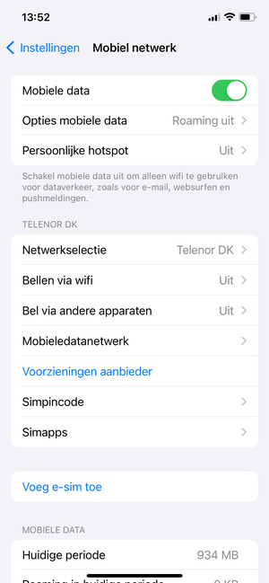 Selecteer Mobieldatanetwerk