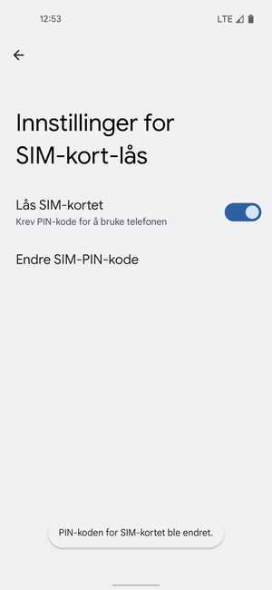 Din PIN-kode for SIM-kort er endret