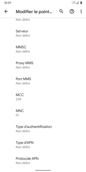 Faites défiler vers le bas et saisissez les informations MMS