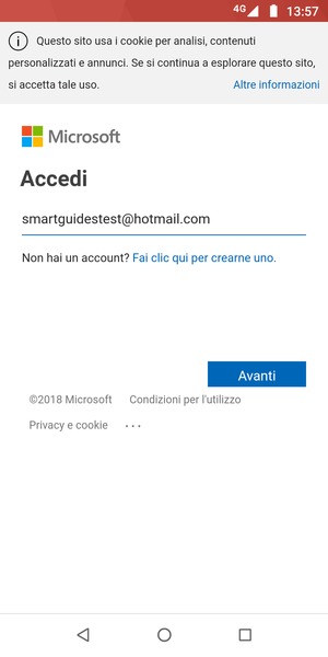 Inserisci il tuo indirizzo email e seleziona Avanti