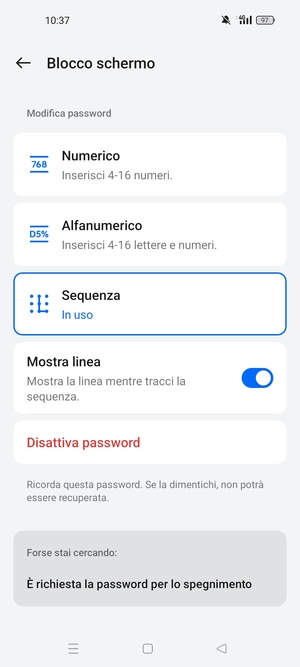 Il tuo telefono è ora protetto dal blocco schermo
