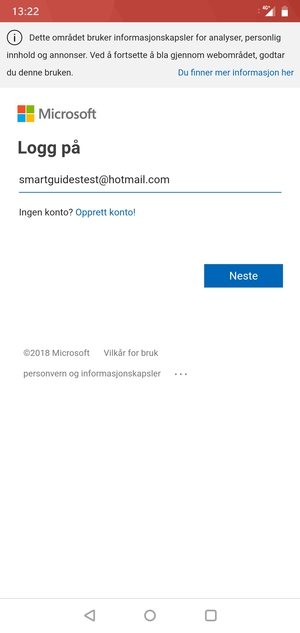 Skriv inn e-postadresse og velg Neste