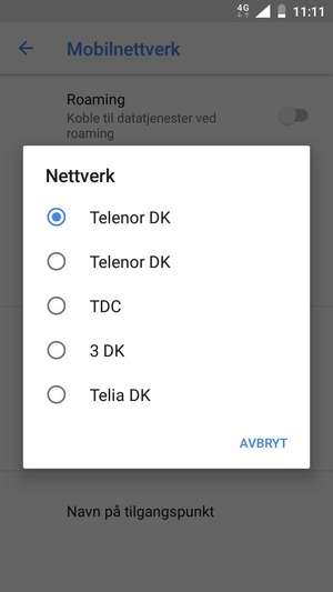 Velg en nettverksoperatør fra listen
