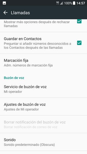 Desplácese y seleccione Ajustes de búzon de voz
