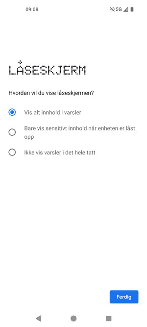 Velg ønsket alternativ og Ferdig