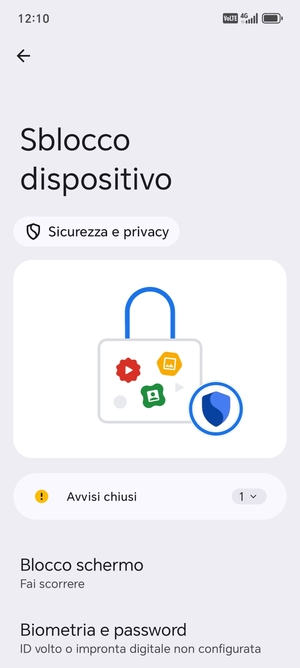 Seleziona Blocco schermo