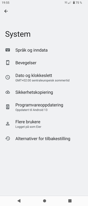 Velg Sikkerhetskopiering