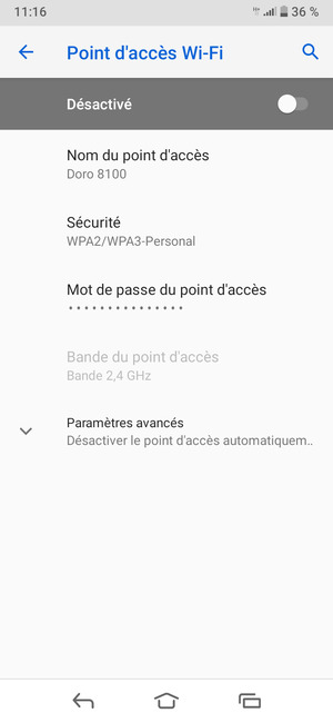 Sélectionnez Mot de passe du point d'accès