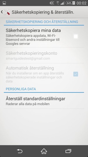 Kryssa i Säkerhetskopiera mina data-rutan