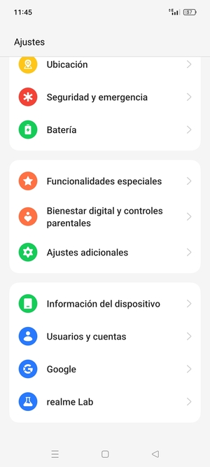 Desplácese y seleccione Información del dispositivo
