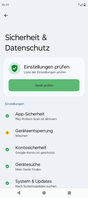 Um Ihre Bildschirmsperre zu aktivieren, gehen Sie zum Sicherheit & Datenschutz Menü und wählen Sie  Geräteentsperrung