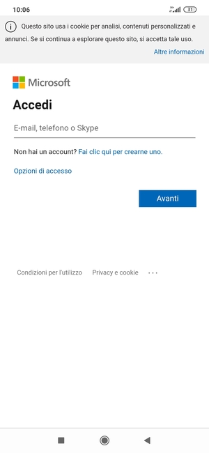 Inserisci il tuo indirizzo Hotmail e seleziona Avanti