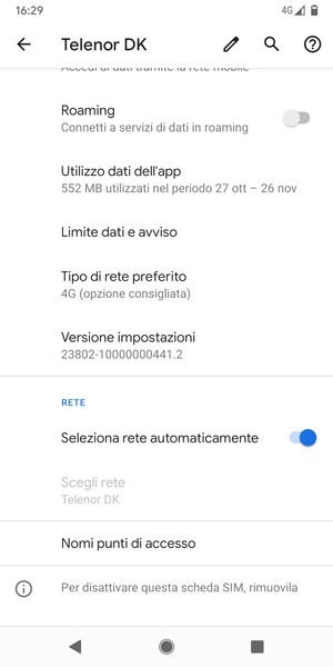 Disattiva Seleziona rete automaticamente