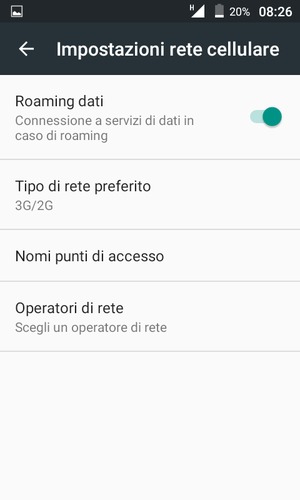 Attiva o disattiva Roaming dati