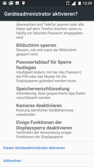 Scrollen Sie nach unten und wählen Sie Diesen Geräteadministrator aktivieren