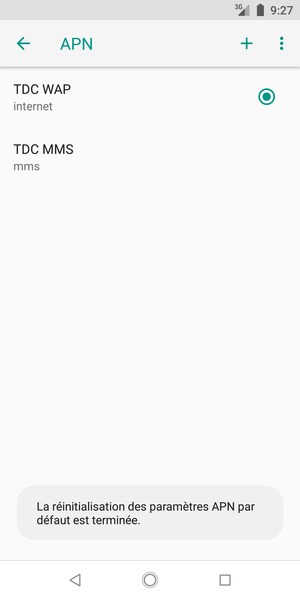 Votre téléphone va être réinitialisé avec les paramètres Internet et MMS par défaut