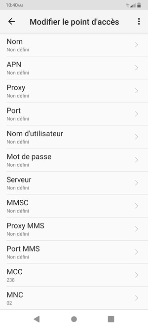 Saisissez les informations Internet
