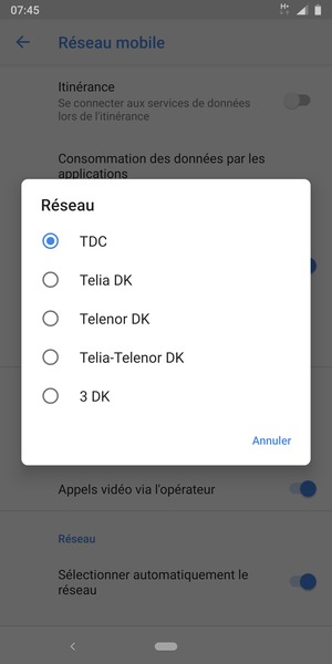 Sélectionnez un opérateur réseau dans la liste