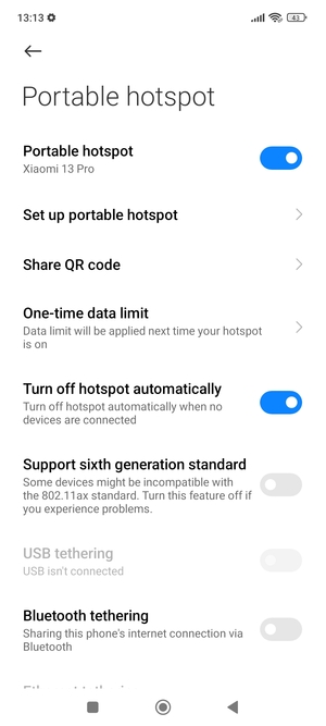 Your phone is now set up for use as a modem