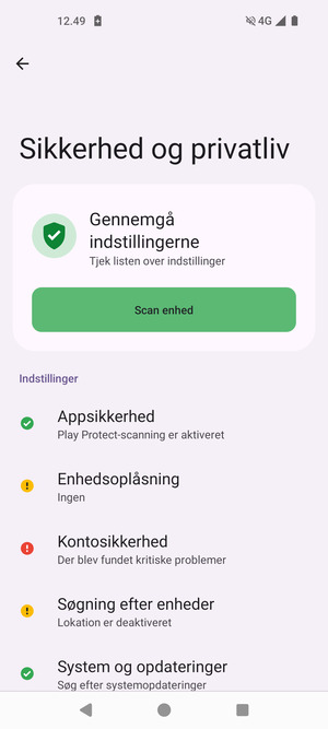 For at aktivere din skærmlås, gå til menuen Sikkerhed og privatliv og vælg Enhedsoplåsning