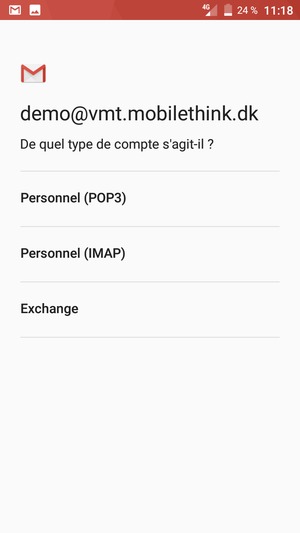 Sélectionnez Personnel (POP3) ou Personnel (IMAP)