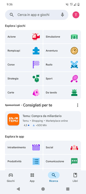 Seleziona la barra di ricerca