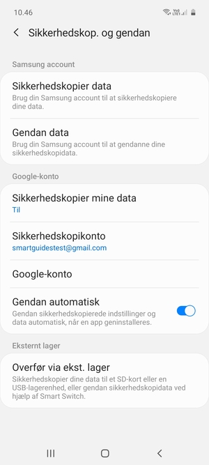 Vælg Sikkerhedskopikonto