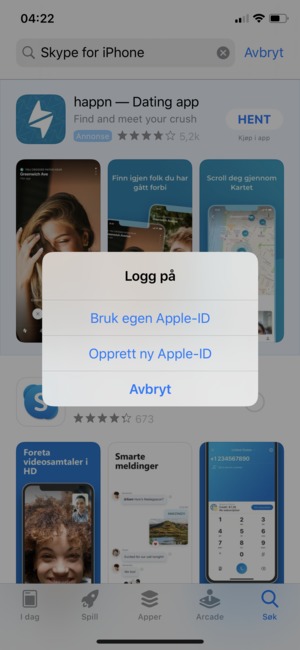 Velg Bruk egen Apple-ID