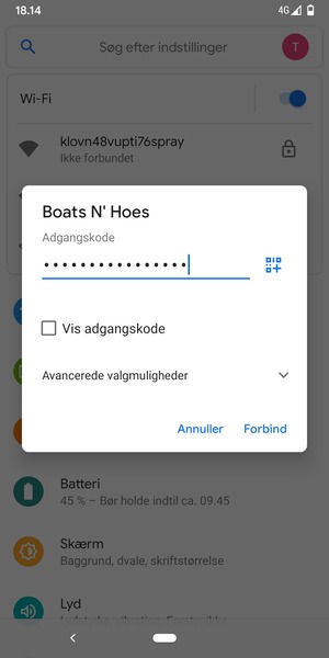 Indtast Wi-Fi adgangskoden og vælg Forbind