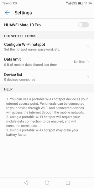 Select Configure Wi-Fi hotspot